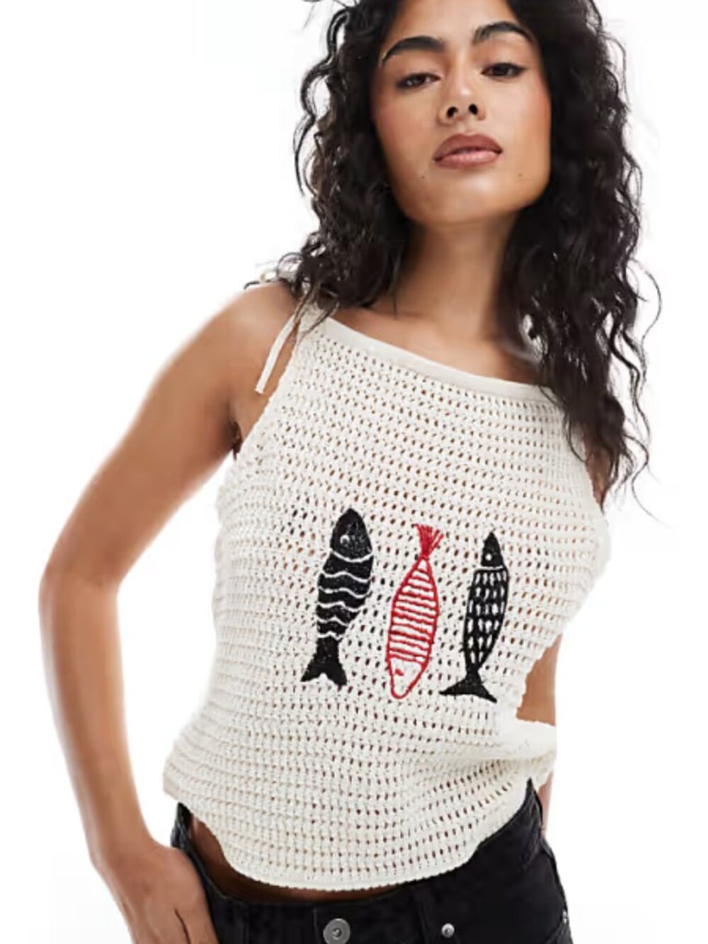 ASOS Design Knit Tank Top with Fish Embroidery